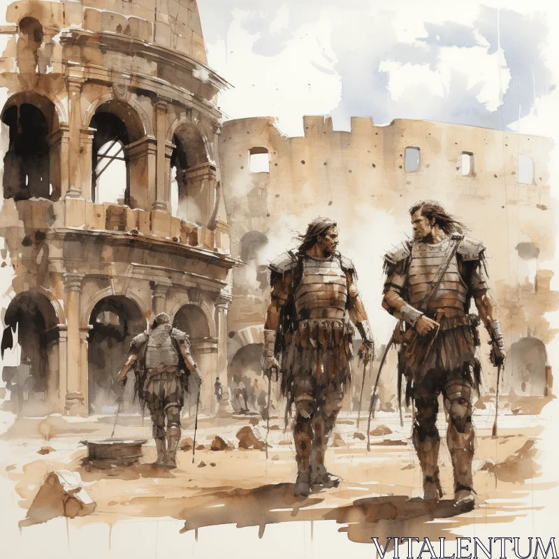 Ancient World: Two Men near the Coliseum - Watercolorist's Vision AI Image