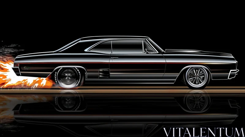 Black 1967 Pontiac GTO Digital Painting Profile View AI Image