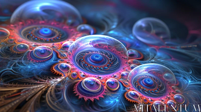 Blue and Purple Fractal Artwork - Abstract Circles Design AI Image