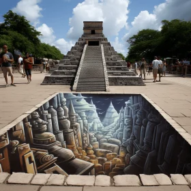 Captivating 3D Art: Pyramid Emerging from the Ground | Mayan Art and Street Art Fusion