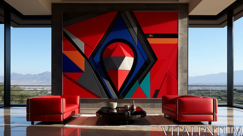 Colorful Geometric Artwork in Modern Living Room AI Image