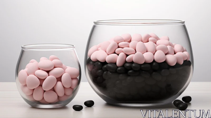 Glass Bowls Filled with Candy | Spilling Black Candy | Still Life AI Image