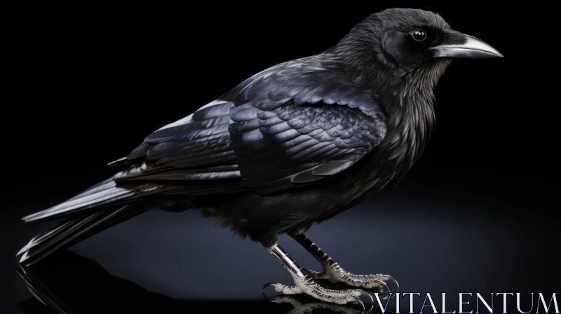 Glossy Black Crow on Reflective Surface AI Image