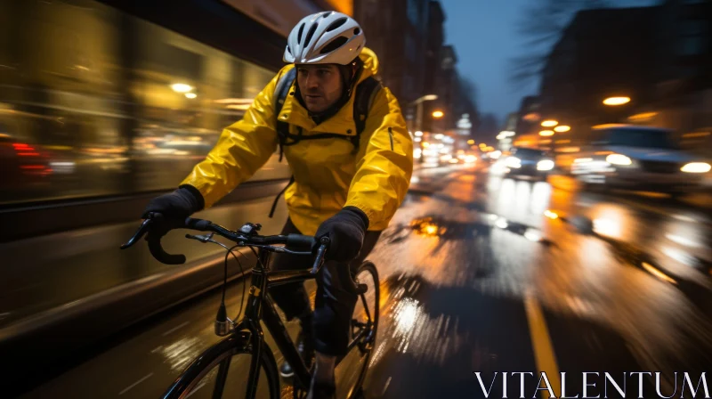 Night City Cycling in Rain AI Image