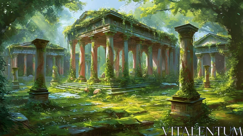 Ruined Temple in Forest - Digital Painting AI Image