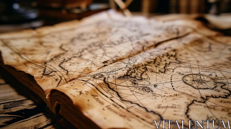 Antique Map on Parchment - Vintage Decor AI Image