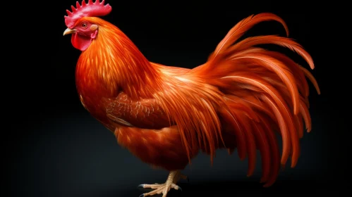 Red Rooster Bird Standing Image