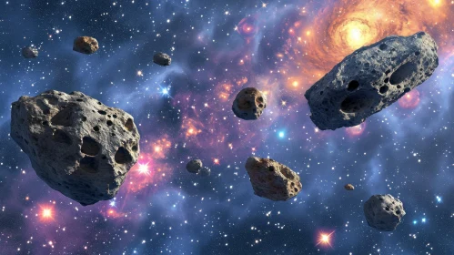 Asteroids Floating in Starry Outer Space