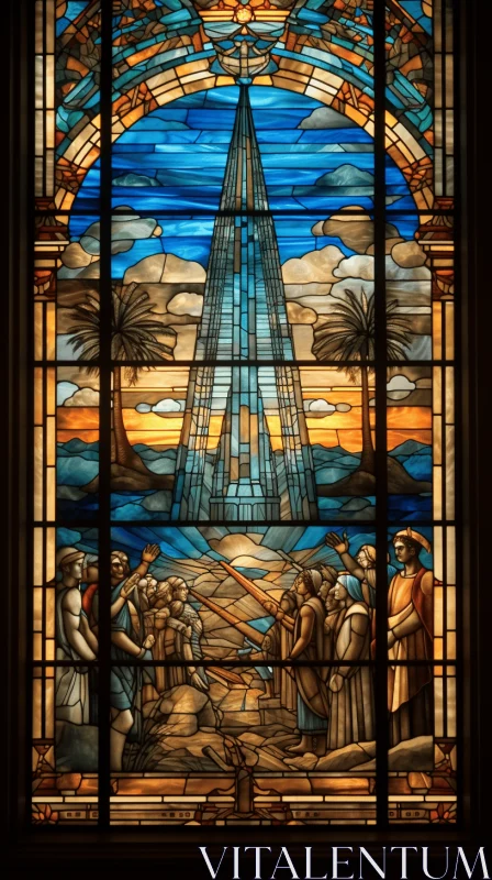 Captivating Stained Glass Window: Temple, Luminosity, and Dramatic Landscapes AI Image
