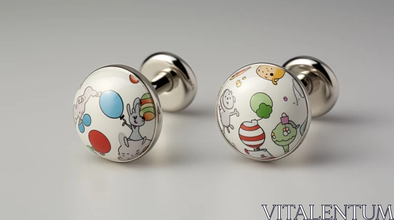 Colorful Animal and Balloon Pattern Silver Cufflinks AI Image