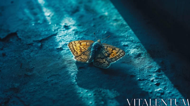 Intricate Butterfly Study on Blue Background AI Image