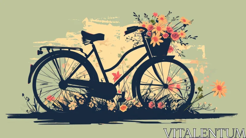 Beautiful Watercolor Painting of Bicycle with Flowers AI Image
