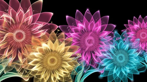 Colorful Flowers on Black Background
