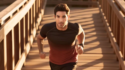 Determined Athletic Man Running Up Staircase