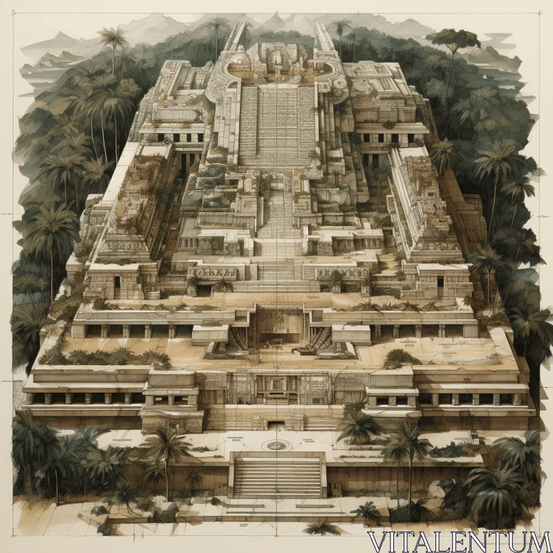 Majestic Mayan Temple Drawing | Ancient Mesoamerican Architecture AI Image