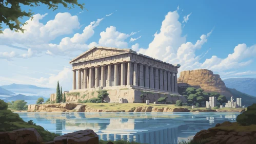 Ancient Greek Temple Illustration: A Harmonious Blend of Classical and Comic Book Art