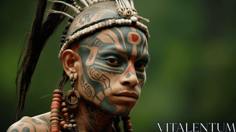 Ancient Mayan Art: The Enigmatic Man in Traditional Costume AI Image
