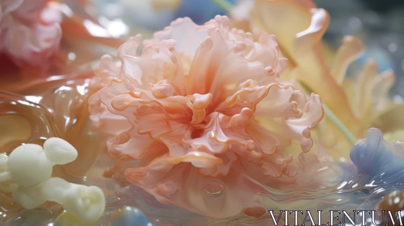 AI ART Pink Flower Close-Up: Delicate Petals and Reflective Liquid