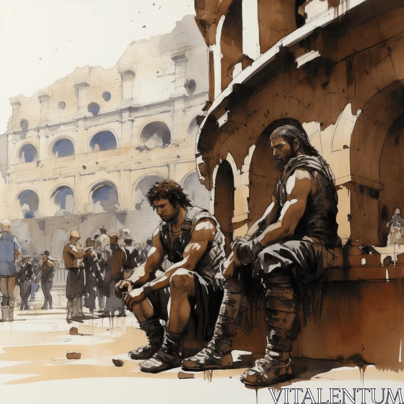 Captivating Oil Painting of a Pensive Pose in Rome AI Image