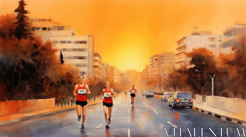 City Marathon Watercolor Painting AI Image