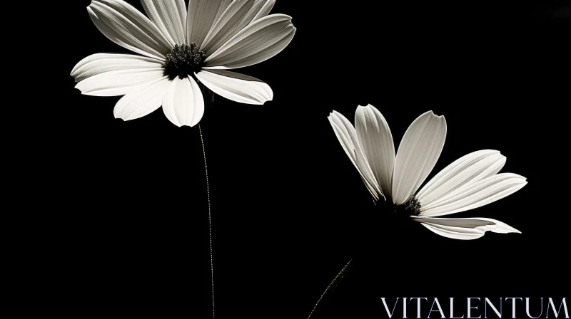 Monochrome Contrast: White Flowers with Dark Centers AI Image