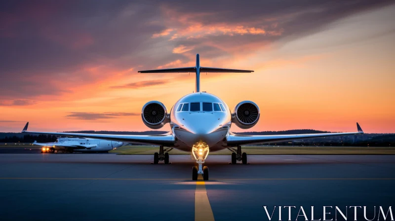 Sunset Private Jet on Runway AI Image