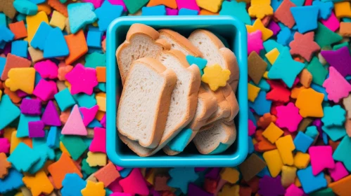 Close-up Photo: Blue Plastic Container with Slices of White Bread