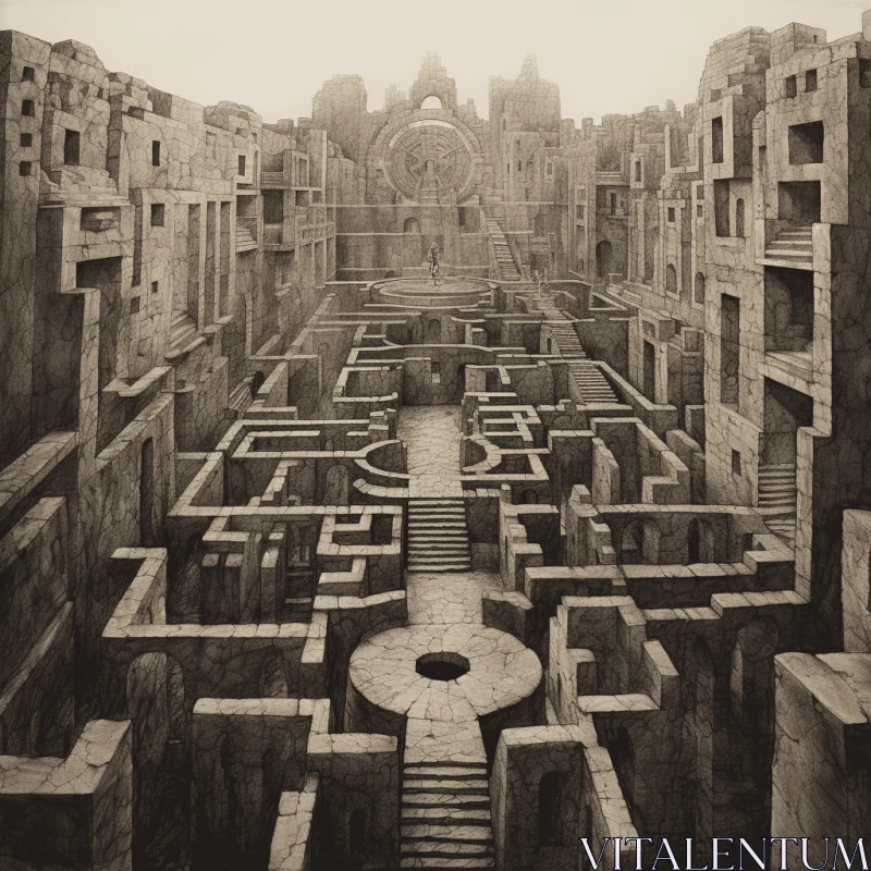 AI ART Labyrinth of Buildings: Realistic Fantasy Artwork with a Touch of Mayan Influence