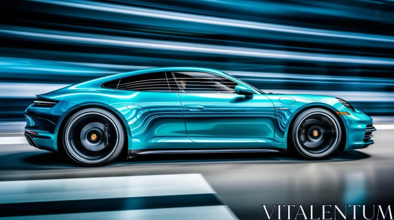 Blue Sleek Sports Car in Motion | Luxury Model Design AI Image