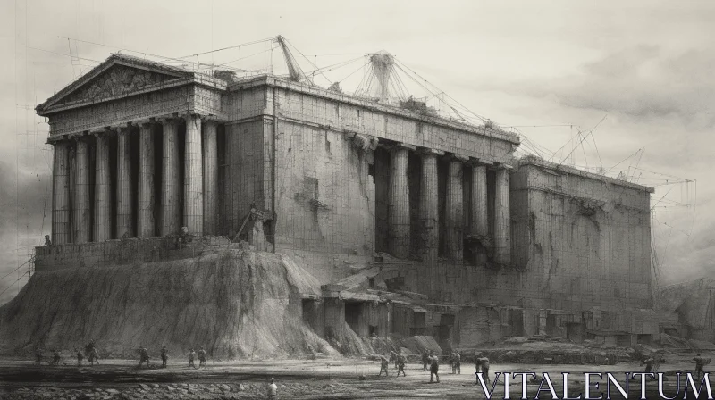 Captivating Monochromatic Drawing of Ancient Greek Temples AI Image