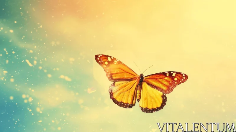Orange Butterfly on Yellow and Blue Background AI Image