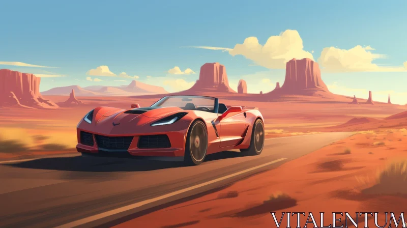 Red Chevrolet Corvette Stingray Convertible Desert Drive AI Image