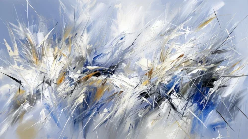 Expressive Abstract Art in Blue, White, and Yellow