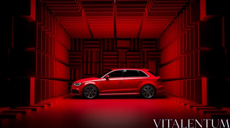 Red Audi RS3 in Futuristic Anechoic Chamber AI Image