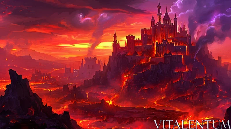 Enchanting Castle on Cliff Digital Painting AI Image