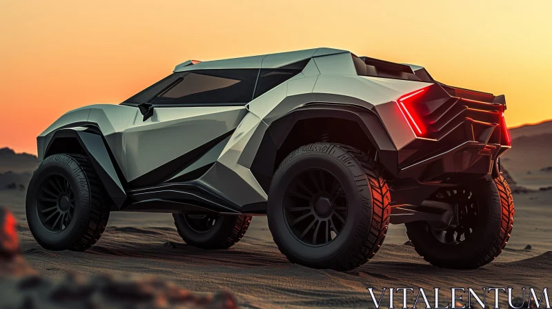 Futuristic Off-Road Vehicle in Desert Sunset AI Image