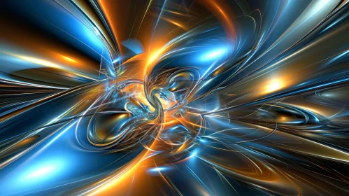 Innovative 3D Rendering of Abstract Blue and Orange Glowing Shapes