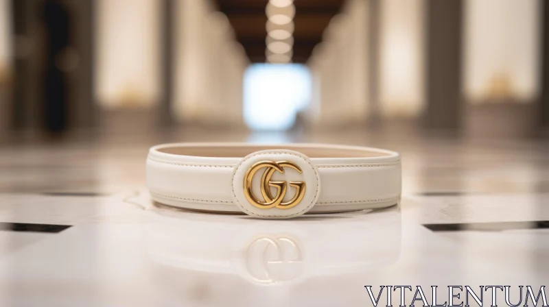 Luxury White Leather Gucci Belt on Marble Floor AI Image