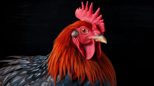 Vibrant Rooster Close-Up: Detailed Feathers in Colorful Display