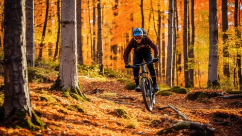 Colorful Autumn Forest Mountain Biking Adventure