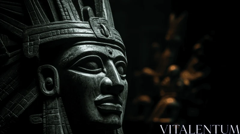 Ancient Aztec Head: Mysterious Metal Composition AI Image
