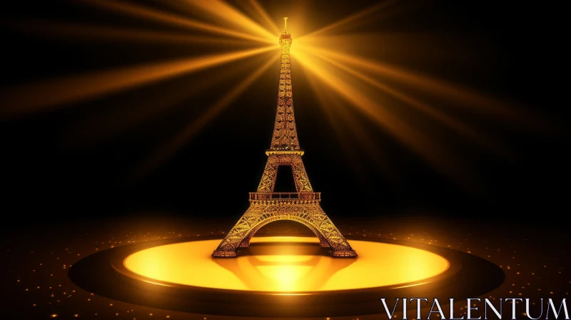 Golden Eiffel Tower 3D Rendering in Bright Light AI Image