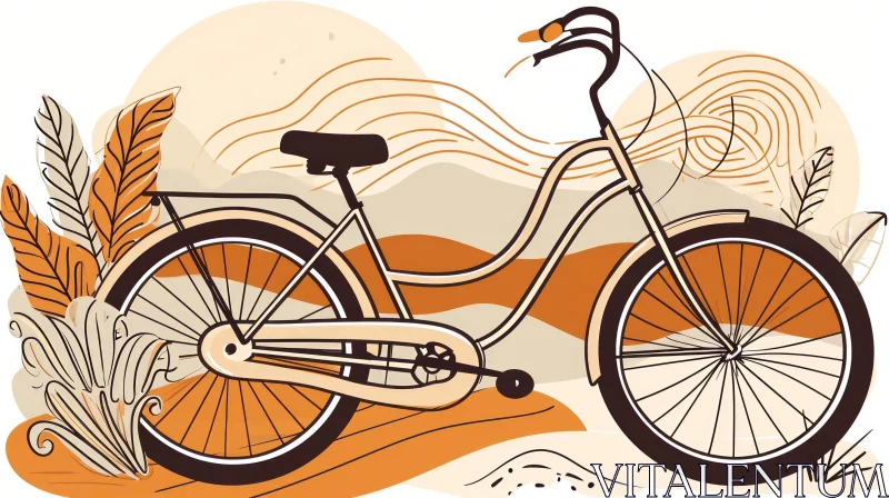 Brown Bicycle Surrounded by Plants and Flowers in Cartoon Style AI Image