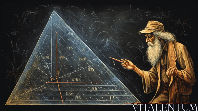 Captivating Mathematical Art: An Old Man and an Enigmatic Pyramid AI Image