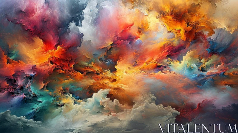 Colorful Abstract Painting of Stormy Sky with Various Colored Clouds AI Image