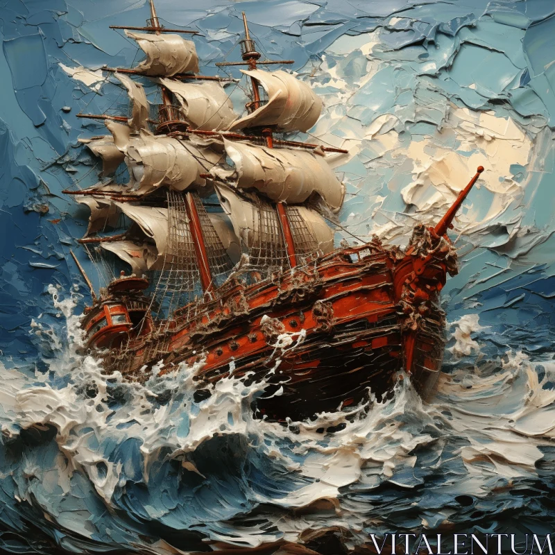 Sailing Ship Painting on the Sea | Impasto Texture | Palette Knife Art AI Image