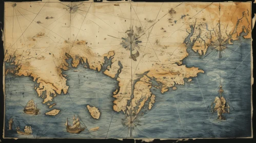 Captivating Map of Old Atlantic Ocean with Fishing Vessels | Renaissance Perspective