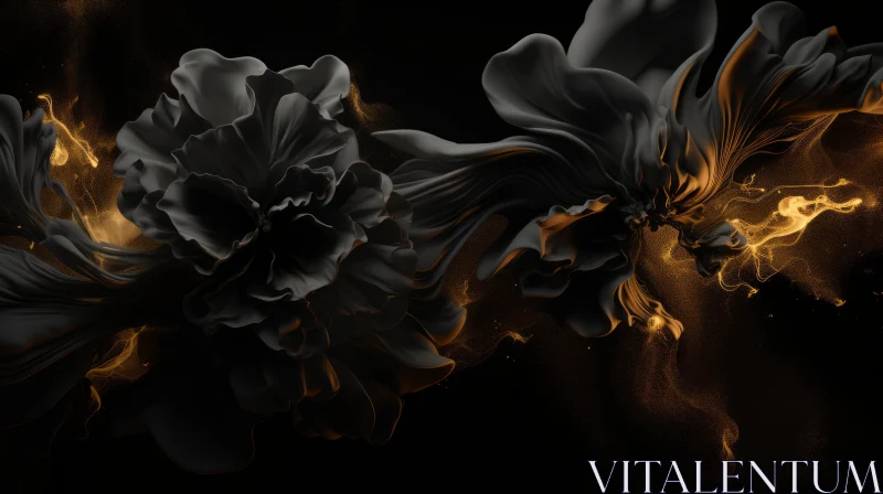 Dark Floral Background with Black Flowers and Gold Dust AI Image
