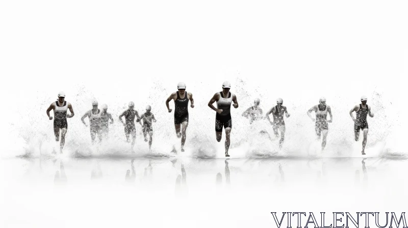 Dynamic Triathlon Athletes Running in Water AI Image