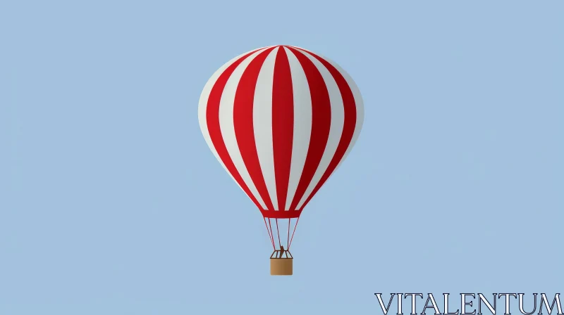 Red and White Hot Air Balloon 3D Rendering in Blue Sky AI Image